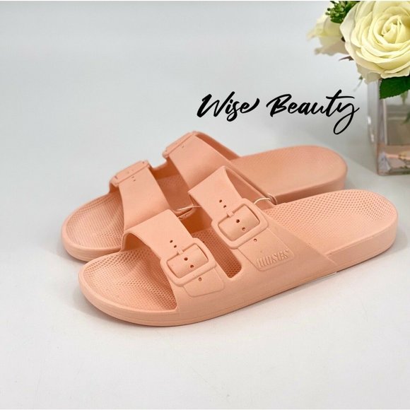 Freedom Moses Womens Two Band Slide Sandals Peach Baby Size 10-10.5 Shoe NWT! - Picture 3 of 10